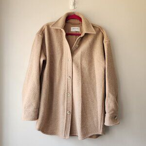 Babaton Merino Wool Shacket | Women's Small | Tan Collar Button Down Unlined